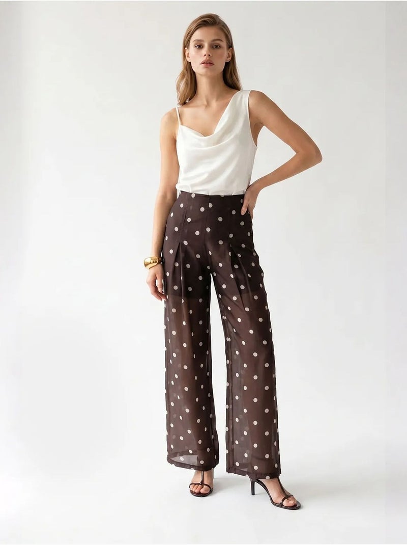 Pantalones de lunares de tiro alto y pernera ancha mixray Marrón chocolate - Kiabi