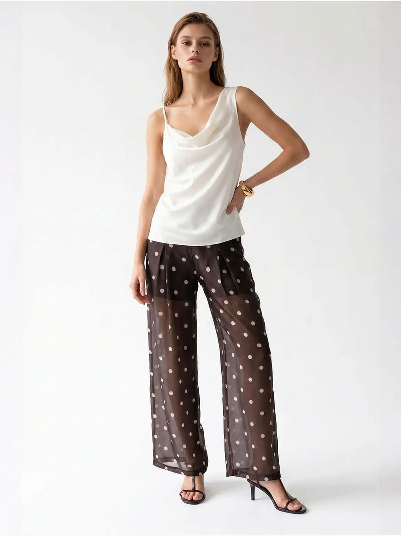 Pantalones de lunares de tiro alto y pernera ancha mixray Marrón chocolate - Kiabi