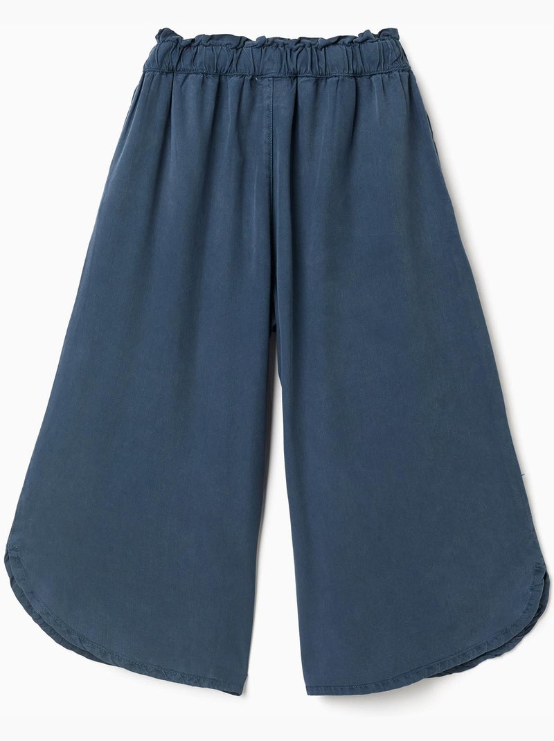 Pantalones de lyocell de pierna ancha con cintura elástica Azul oscuro - Kiabi