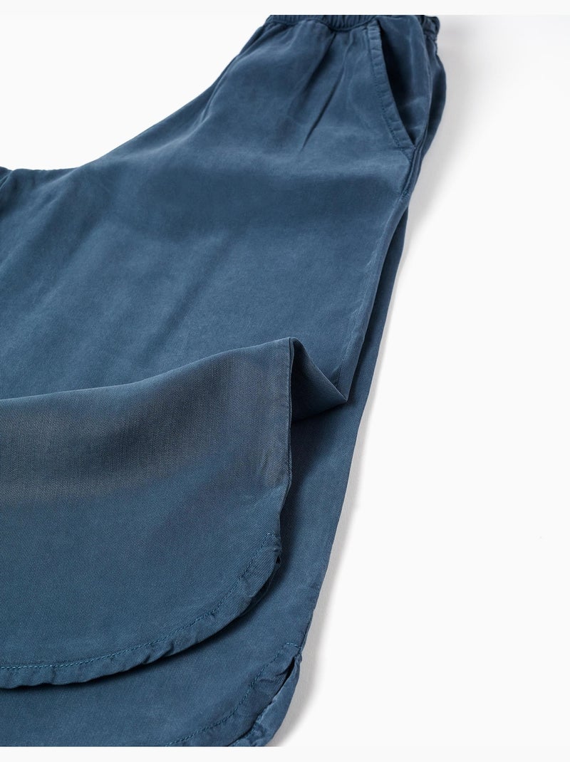 Pantalones de lyocell de pierna ancha con cintura elástica Azul oscuro - Kiabi