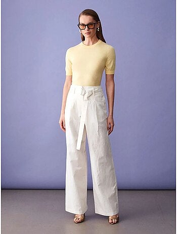 Pantalones de mezcla de lino de pernera ancha con cinturón dilvin