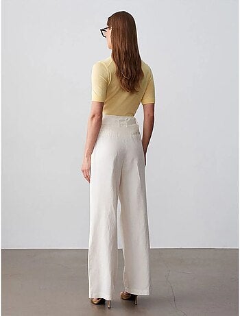 Pantalones de mezcla de lino de pernera ancha con cinturón dilvin