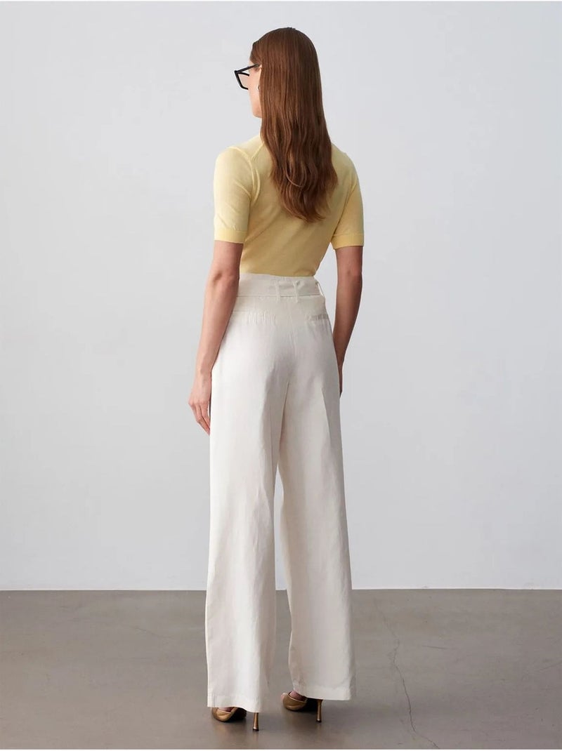 Pantalones de mezcla de lino de pernera ancha con cinturón dilvin Blanco roto - Kiabi