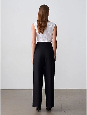 Pantalones de mezcla de lino de pernera ancha con cinturón dilvin