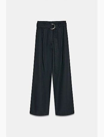Pantalones de mezcla de lino de pernera ancha con cinturón dilvin