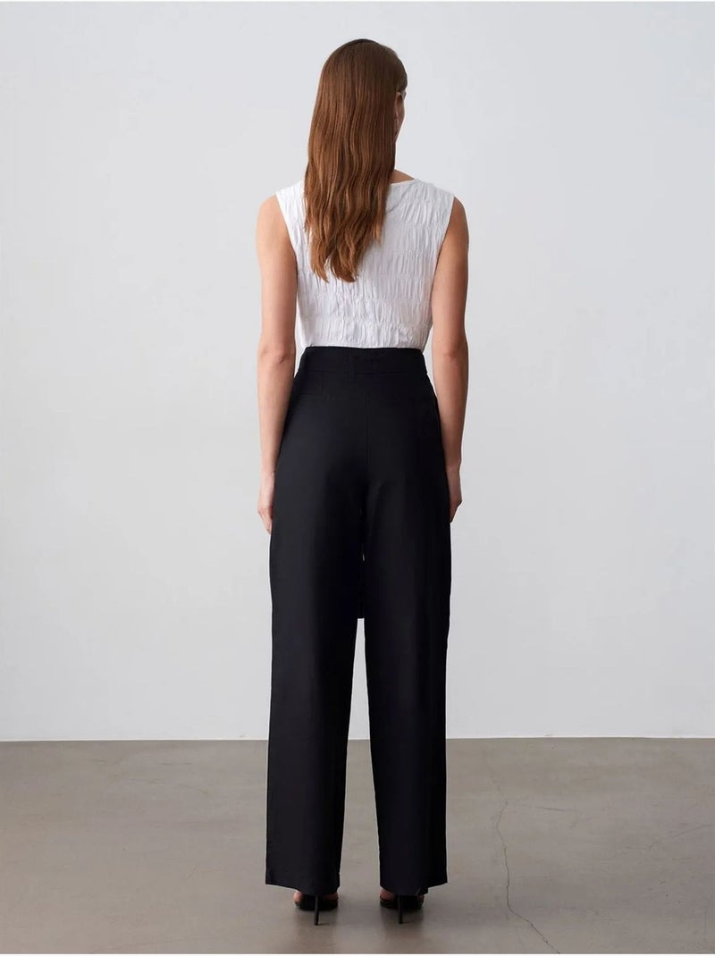 Pantalones de mezcla de lino de pernera ancha con cinturón dilvin Negro - Kiabi