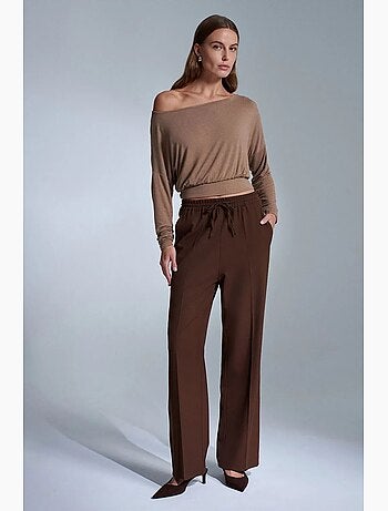 Pantalones de mujer de crepé de pernera recta dilvin