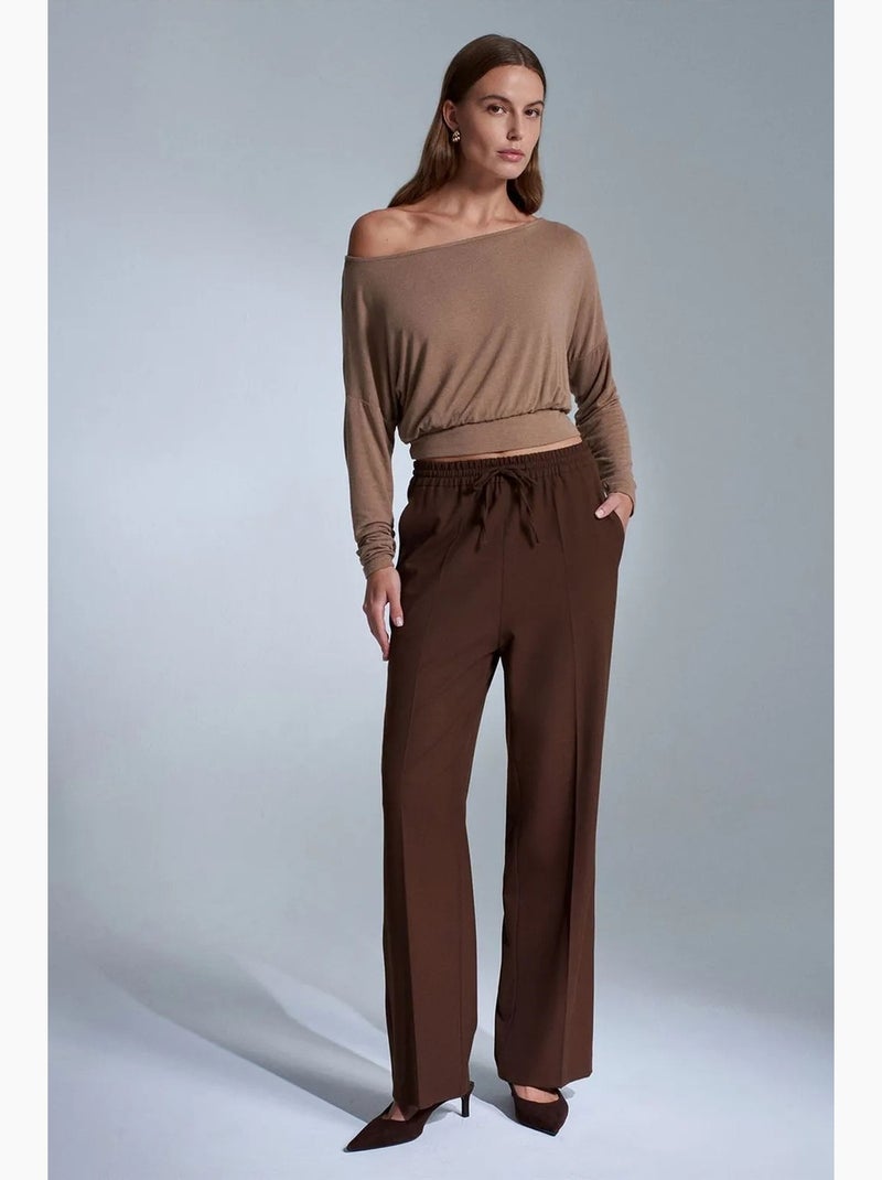Pantalones de mujer de crepé de pernera recta dilvin Marrón - Kiabi