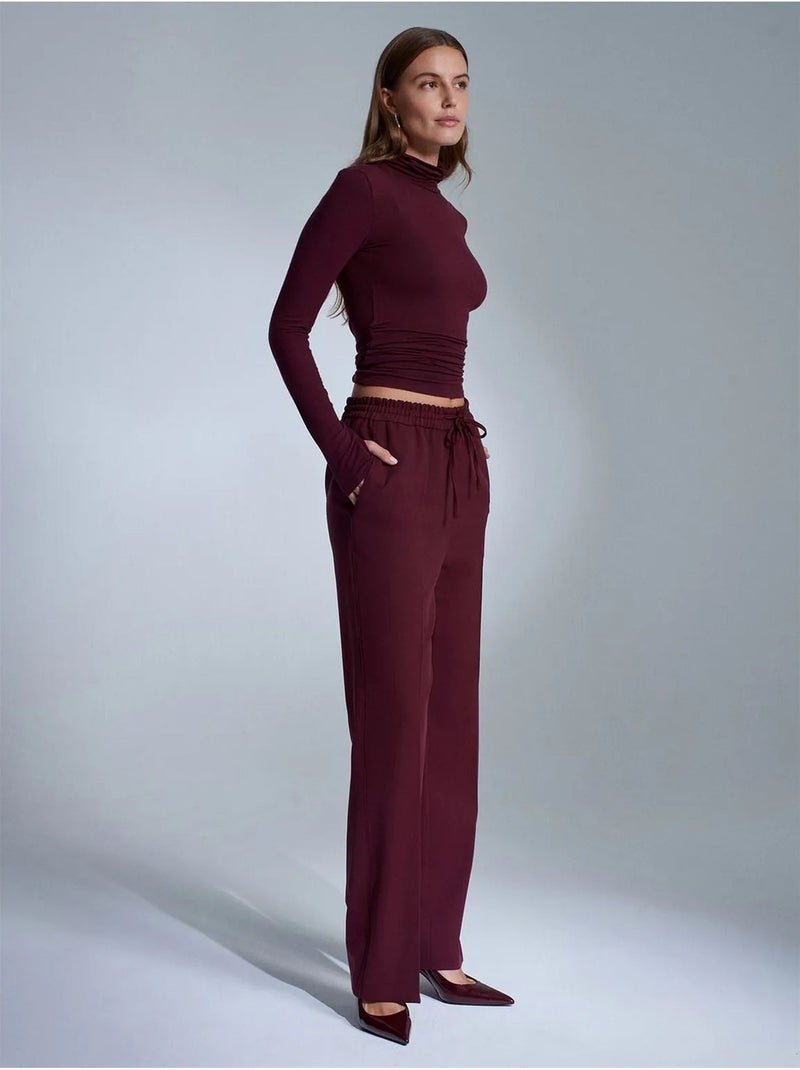 Pantalones de mujer de crepé de pernera recta dilvin Rojo burdeos - Kiabi