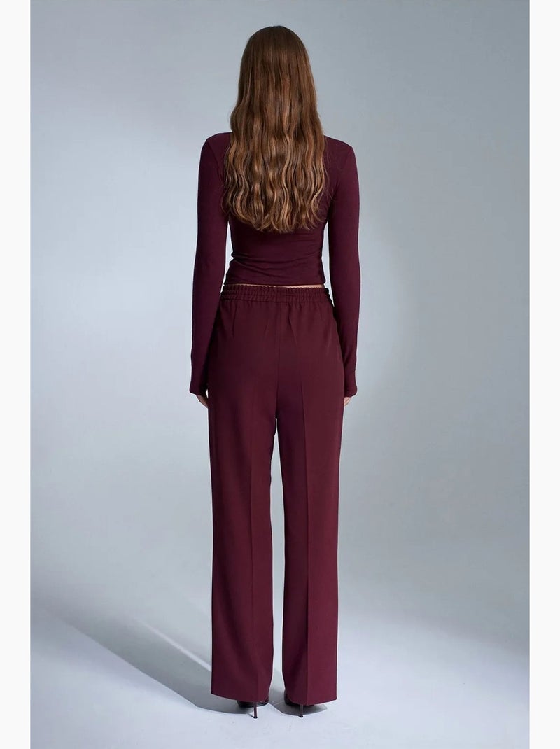 Pantalones de mujer de crepé de pernera recta dilvin Rojo burdeos - Kiabi