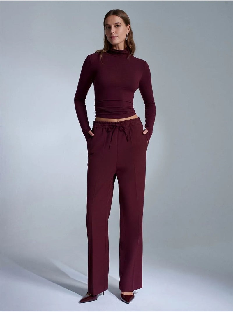 Pantalones de mujer de crepé de pernera recta dilvin Rojo burdeos - Kiabi