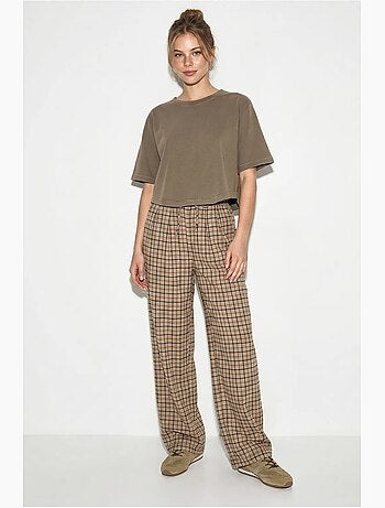 Pantalones de mujer de cuadros de pernera ancha lucci