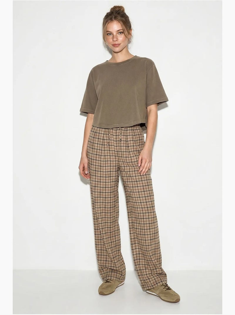 Pantalones de mujer de cuadros de pernera ancha lucci Camel - Kiabi
