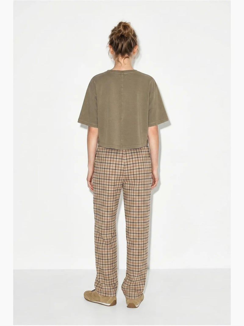 Pantalones de mujer de cuadros de pernera ancha lucci Camel - Kiabi