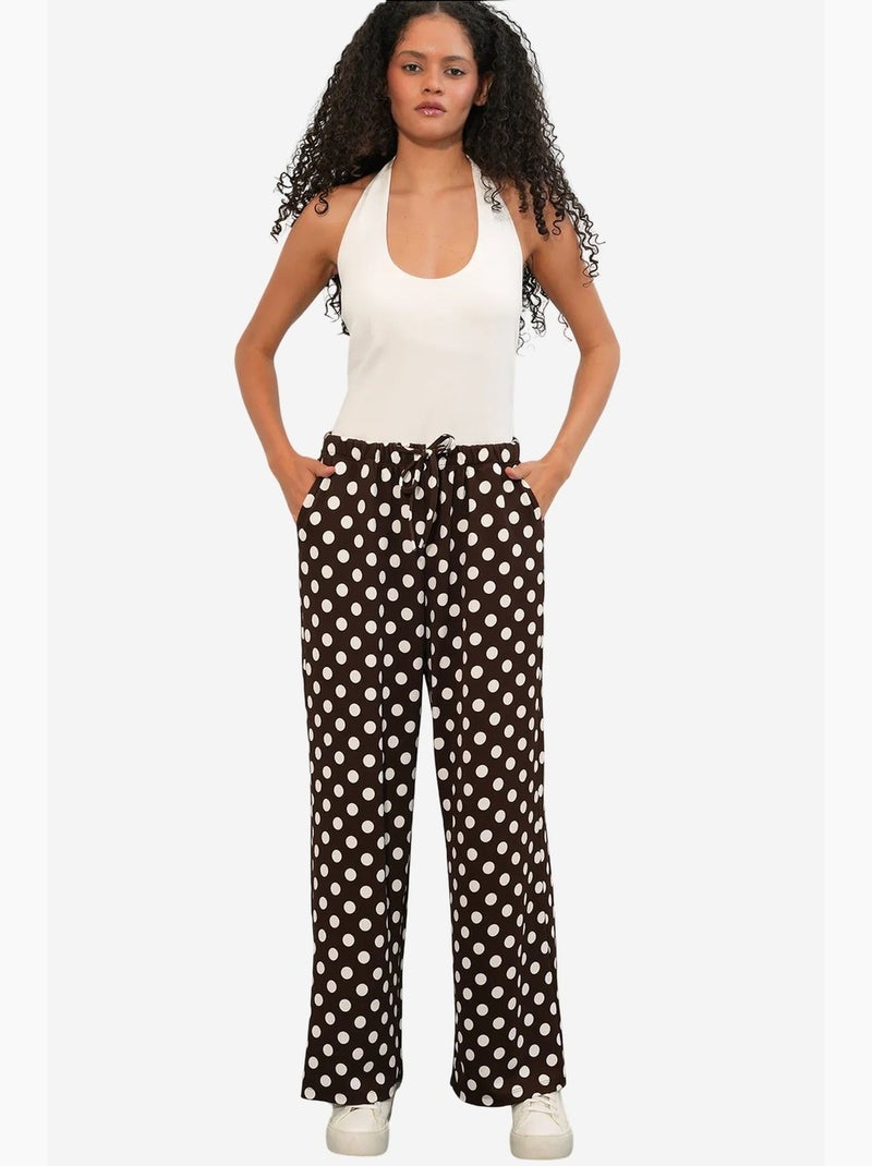 Pantalones de mujer de lunares de pernera ancha bdart Blanco Marrón - Kiabi