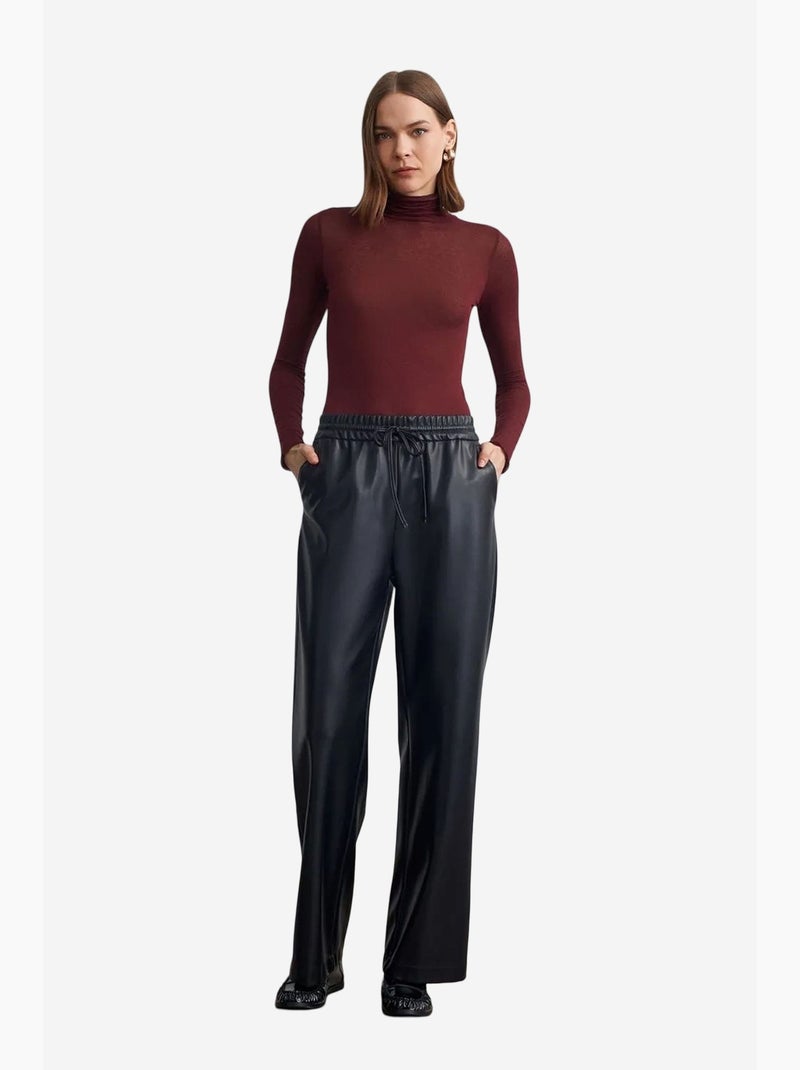 Pantalones de mujer de pernera ancha de polipiel dilvin Negro - Kiabi