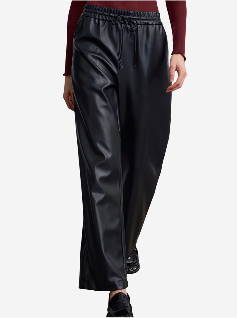 Pantalones de mujer de pernera ancha de polipiel dilvin Negro - Kiabi