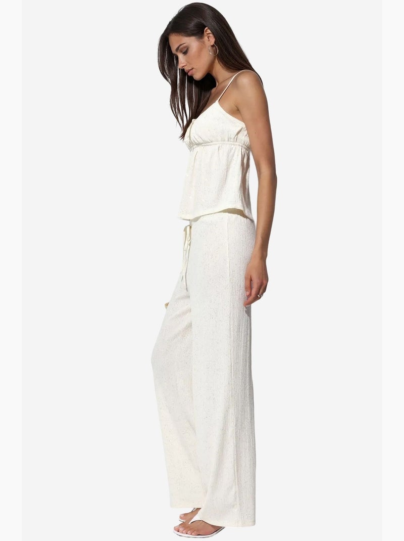 Pantalones de mujer de pernera recta con cordón busem Crema - Kiabi