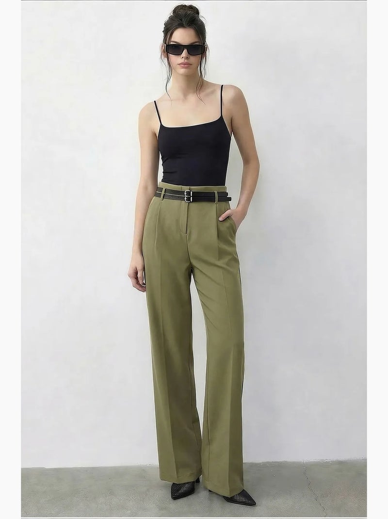 Pantalones de mujer de poliéster y elastano lucci Caqui - Kiabi