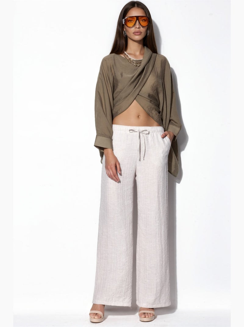Pantalones de mujer de tejido con pernera ancha busem Beige natural - Kiabi
