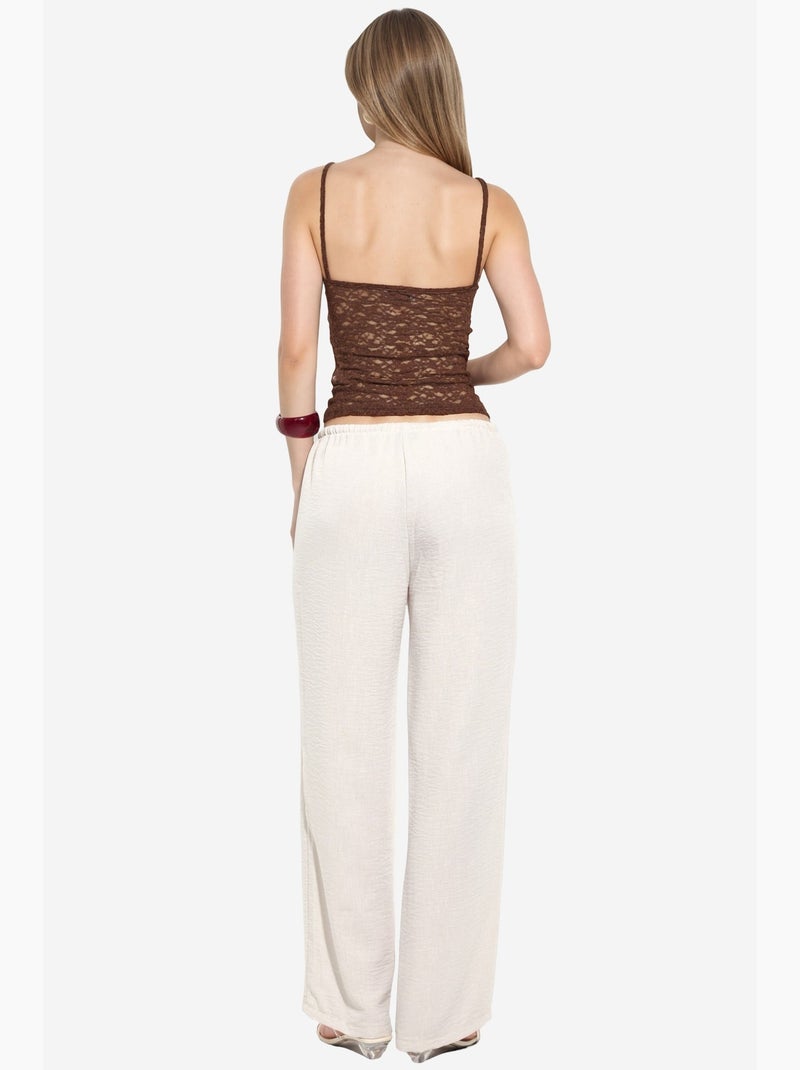 Pantalones de mujer de tejido de pierna recta busem Crema - Kiabi