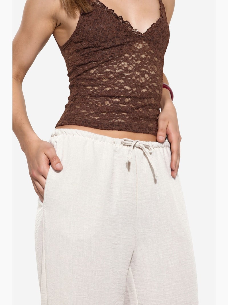 Pantalones de mujer de tejido de pierna recta busem Crema - Kiabi