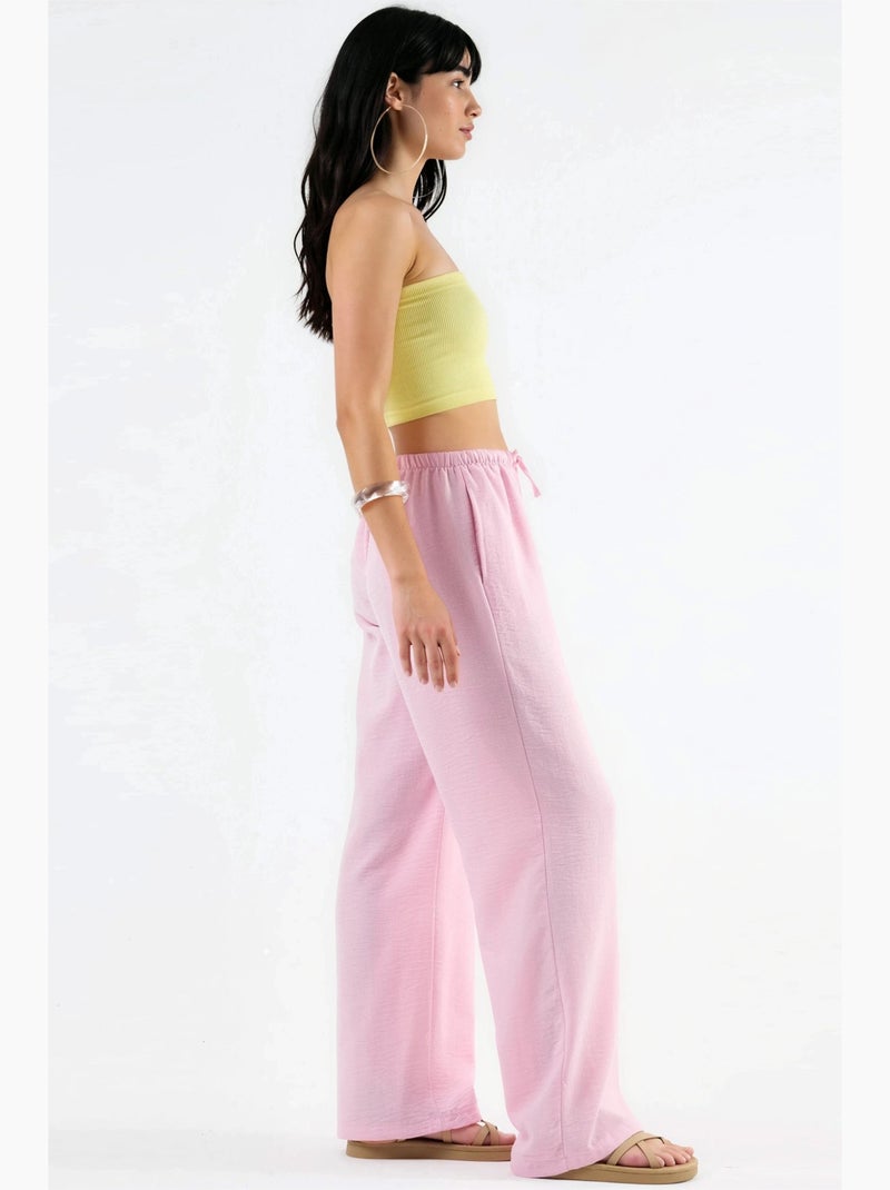 Pantalones de mujer de tejido de pierna recta busem Rosa pálido - Kiabi