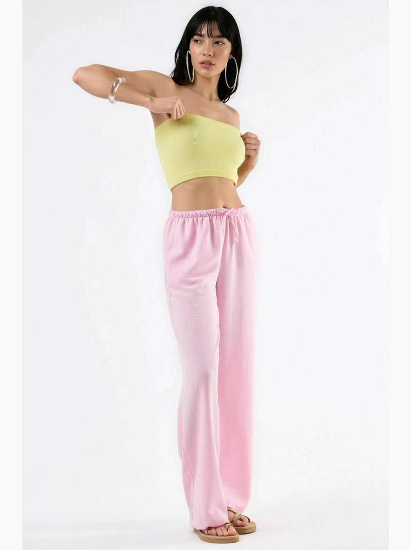 Pantalones de mujer de tejido de pierna recta busem Rosa pálido - Kiabi