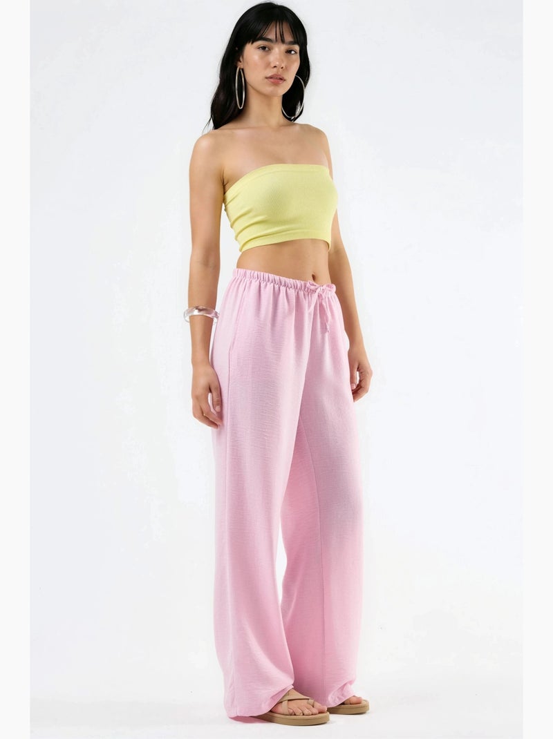 Pantalones de mujer de tejido de pierna recta busem Rosa pálido - Kiabi