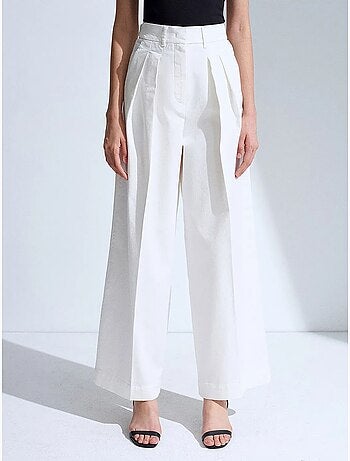 Pantalones de mujer de tiro alto con pinzas y pernera ancha dilvin