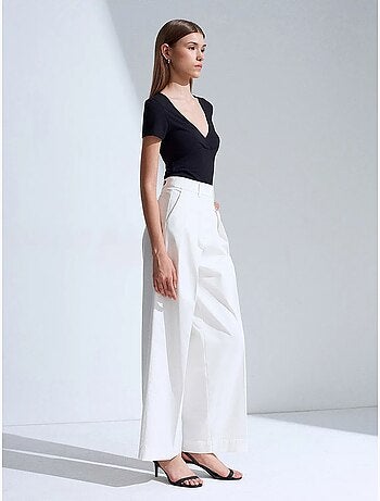 Pantalones de mujer de tiro alto con pinzas y pernera ancha dilvin