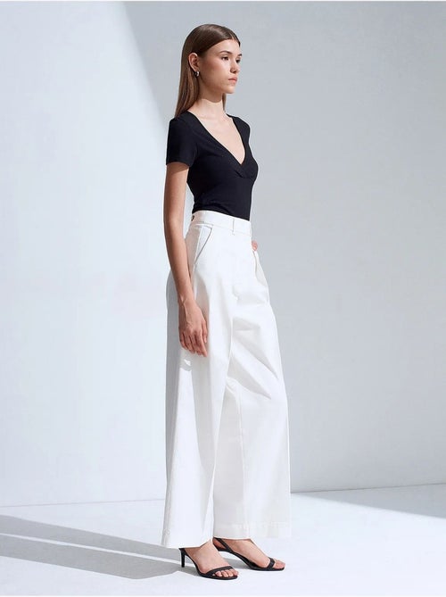 Pantalones de mujer de tiro alto con pinzas y pernera ancha dilvin - Kiabi Pantalones de mujer de tiro alto con pinzas y pernera ancha dilvin - Kiabi