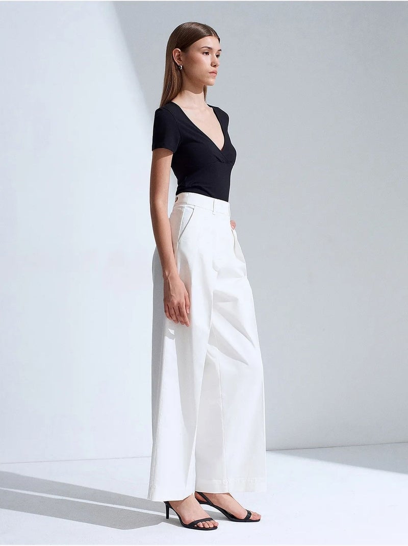 Pantalones de mujer de tiro alto con pinzas y pernera ancha dilvin Blanco - Kiabi