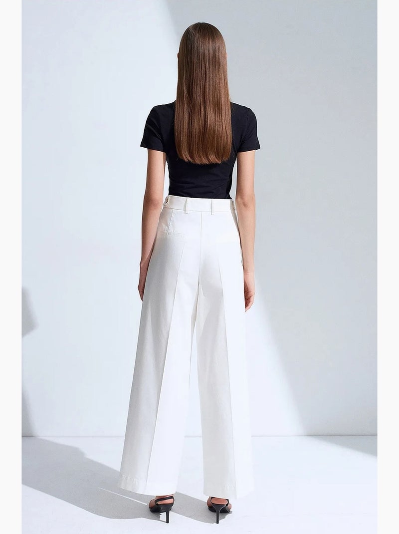 Pantalones de mujer de tiro alto con pinzas y pernera ancha dilvin Blanco - Kiabi