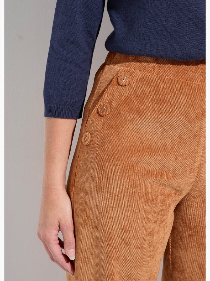 Pantalones de pana de pierna ancha con cintura semielástica - Afibel Camel - Kiabi