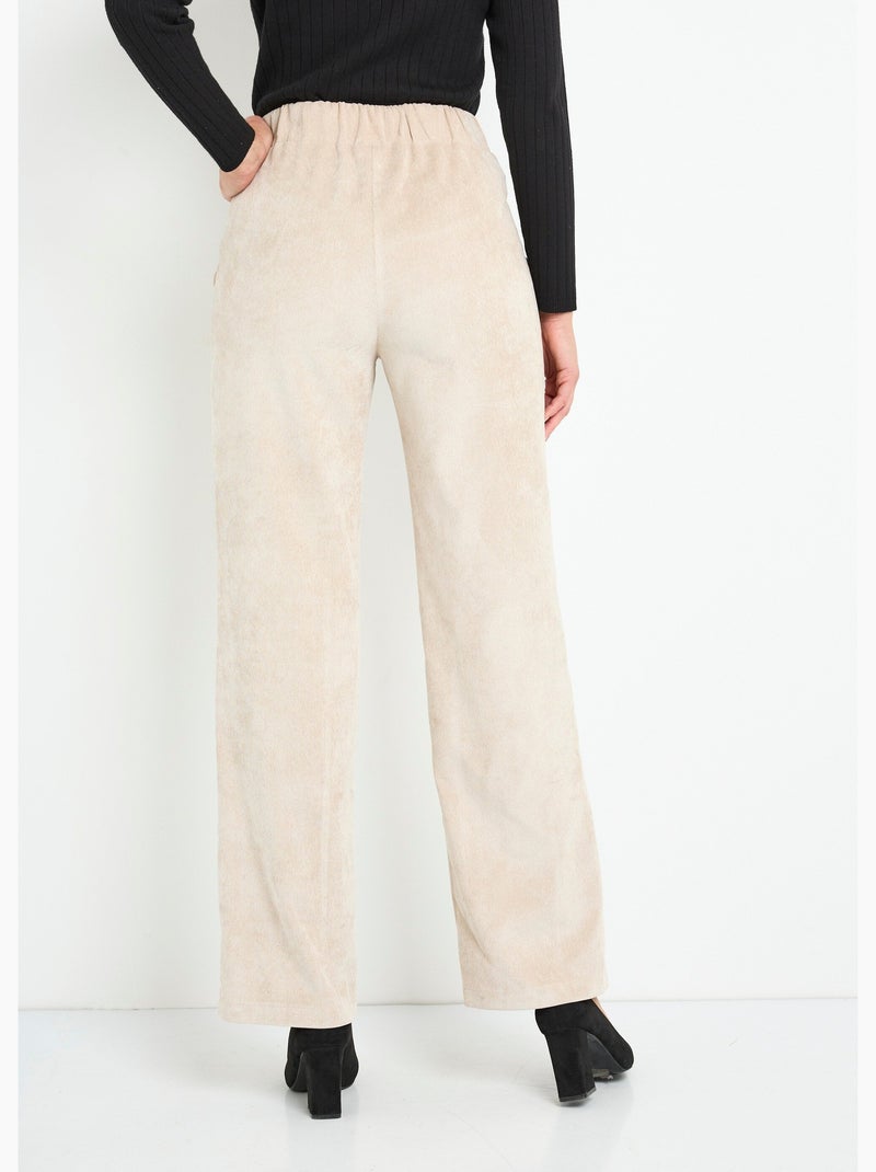 Pantalones de pana de pierna ancha con cintura semielástica - Afibel Crudo - Kiabi