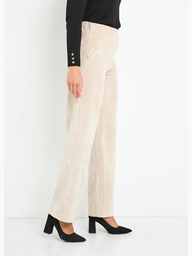 Pantalones de pana de pierna ancha con cintura semielástica - Afibel Crudo - Kiabi