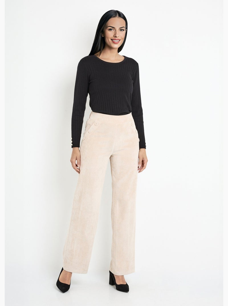 Pantalones de pana de pierna ancha con cintura semielástica - Afibel Crudo - Kiabi