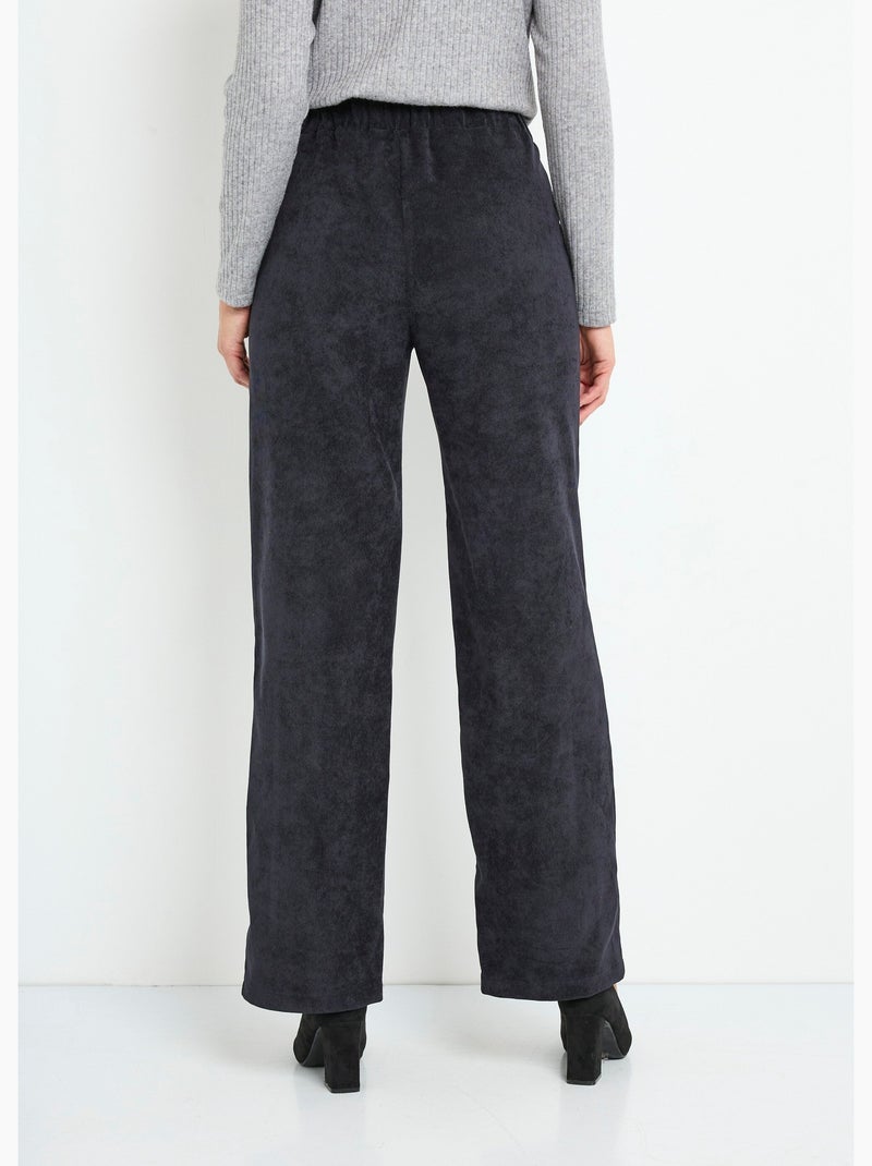 Pantalones de pana de pierna ancha con cintura semielástica - Afibel Negro - Kiabi