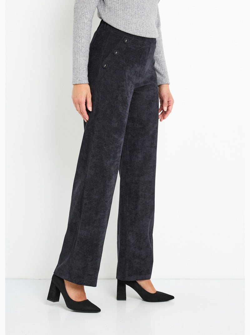 Pantalones de pana de pierna ancha con cintura semielástica - Afibel Negro - Kiabi
