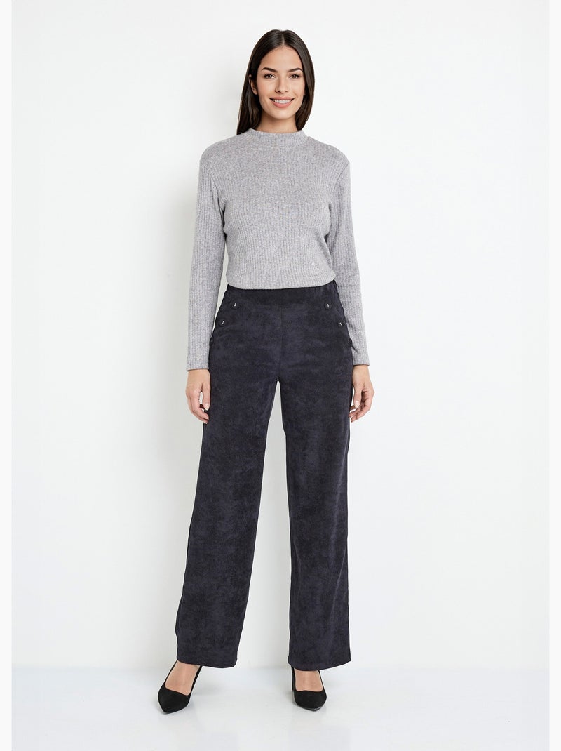 Pantalones de pana de pierna ancha con cintura semielástica - Afibel Negro - Kiabi