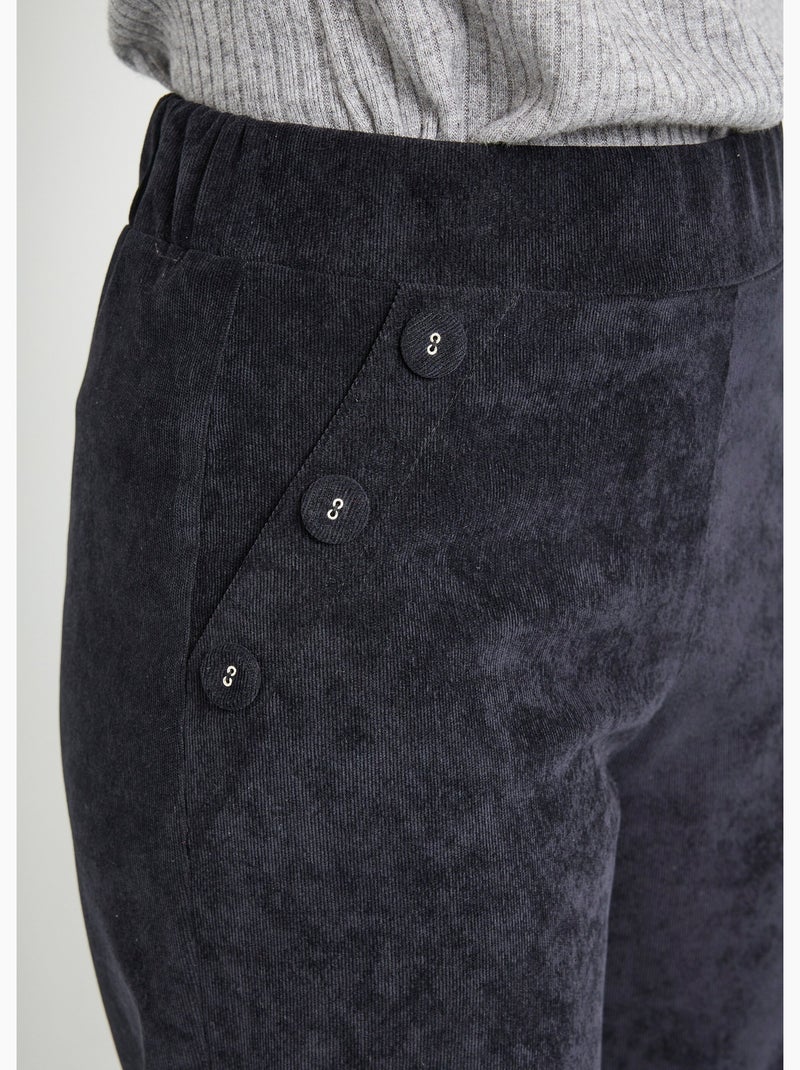 Pantalones de pana de pierna ancha con cintura semielástica - Afibel Negro - Kiabi
