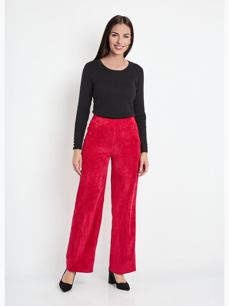 Pantalones de pana de pierna ancha con cintura semielástica - Afibel Rojo - Kiabi