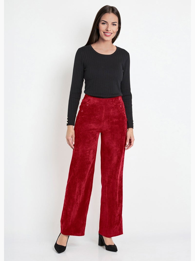 Pantalones de pana de pierna ancha con cintura semielástica - Afibel Violeta - Kiabi