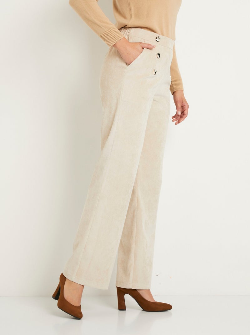 Pantalones de pata ancha en terciopelo milleraies con efecto puente - Afibel Beige - Kiabi