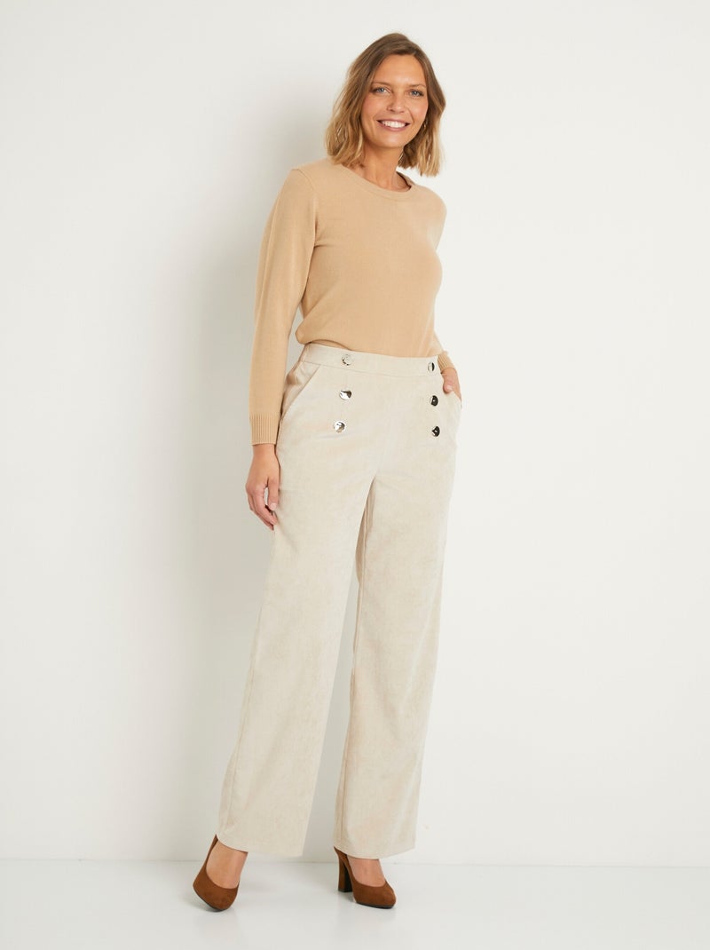 Pantalones de pata ancha en terciopelo milleraies con efecto puente - Afibel Beige - Kiabi
