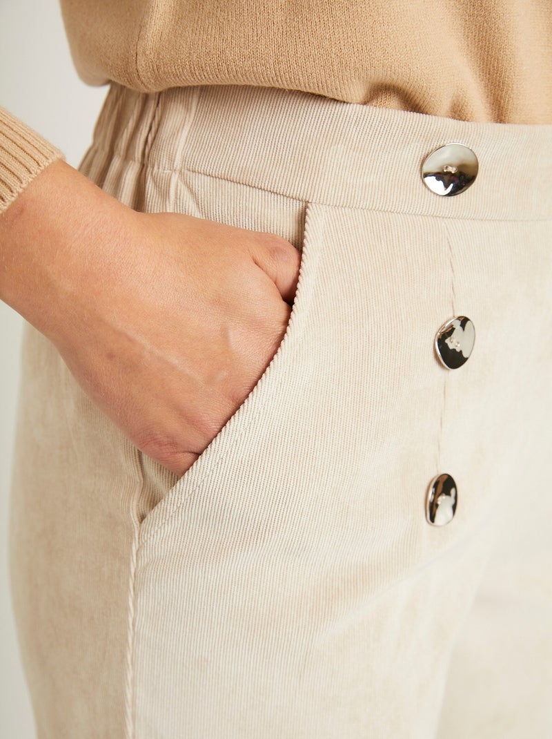 Pantalones de pata ancha en terciopelo milleraies con efecto puente - Afibel Beige - Kiabi