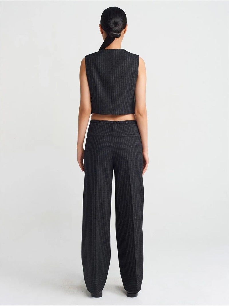 Pantalones de pernera ancha a rayas dilvin Negro - Kiabi