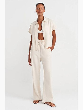 Pantalones de pernera ancha con cintura de cordón ajustable dilvin
