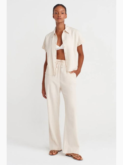 Pantalones de pernera ancha con cintura de cordón ajustable dilvin - Kiabi Pantalones de pernera ancha con cintura de cordón ajustable dilvin - Kiabi